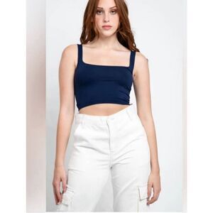 Free People Intimately Free Scoop Neck Crop in Navy Sz XS/S NWT